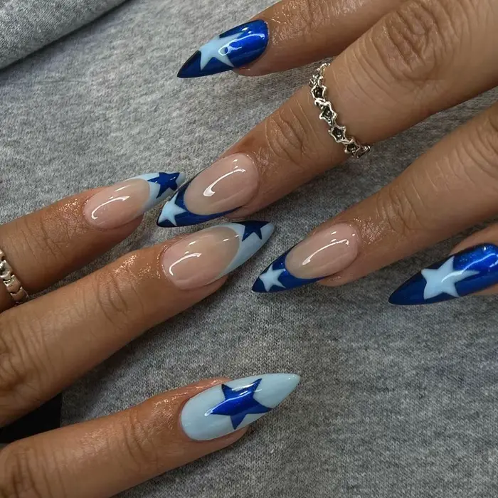 Lot de 24 faux ongles bleus dégradés Océan