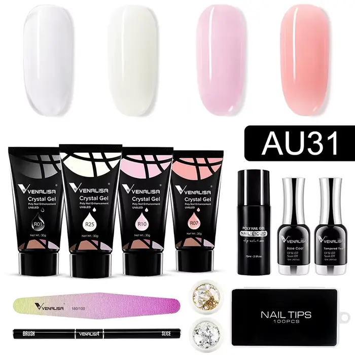 VENALISA Poly LED UV Gel Kit nouveau professionnel Nail Art UV LED 30g manucure ongles limes transparentes pointes d'ongles Gel en cristal