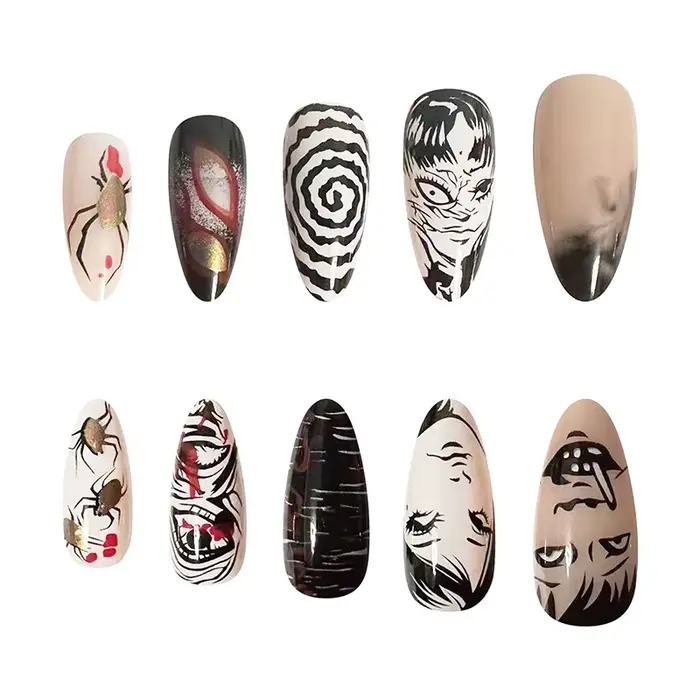 24 pièces horreur bande dessinée Halloween faux ongles Tomie presse