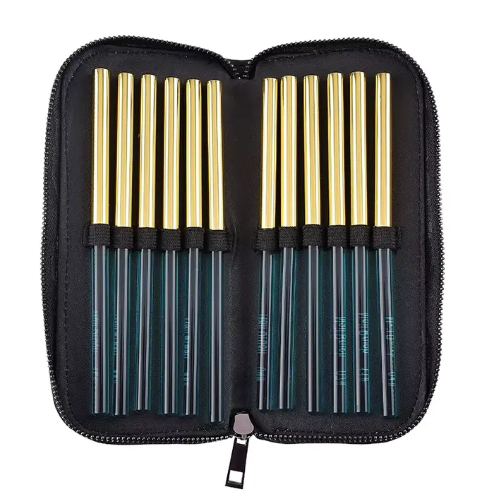 Ensemble de 12 pinceaux à ongles bleu cristal, poils doux, avec capuchons et sac, pour gel UV, liner