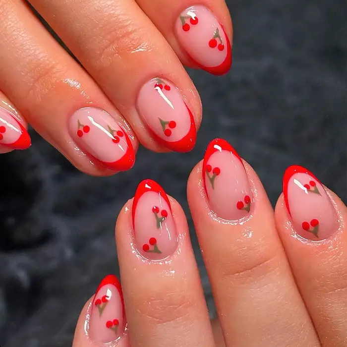 24 pièces – Améliorez votre look avec ce kit de faux ongles cerise à bords rouges, comprenant 1 lime