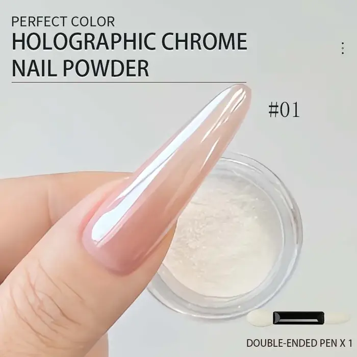 Poudre à ongles chromée nacrée blanche