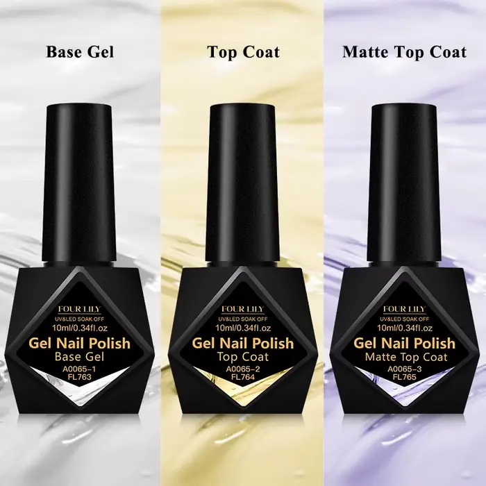 FOUR LILY 10ml Gel de Base, couche de finition, couche de finition mate soin des ongles fonctionnel