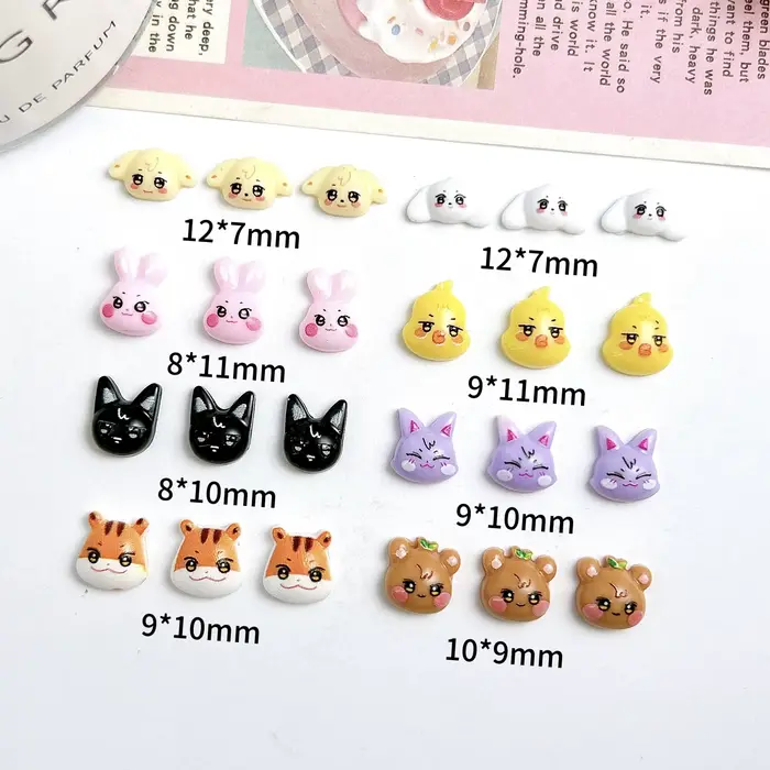 30 pièces créatives peintes Kawaii série animale Nail Art breloques 3D dessin animé lapin ours tigre