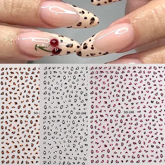 Autocollant pour Nail Art imprimé léopard marron noir rose