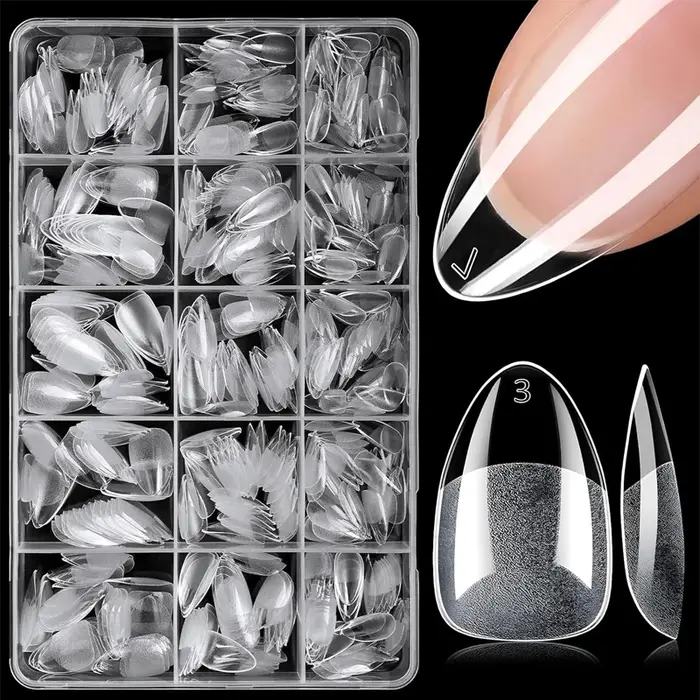 Faux ongles courts carrés trapézoïdaux en forme d'amande