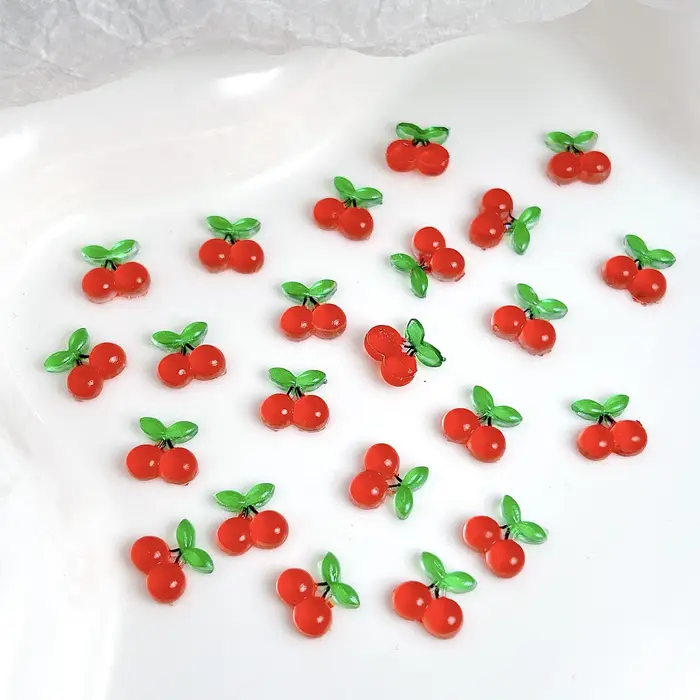 20 pièces 3D créatif simulé cerise ongles breloques glace Transparent rouge