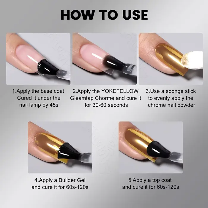 NOUVEAU YOKEFELLOW GleamTap Top Coat pour Poudre Chromée Sans HEMA et TPO 15ML – Rétention Maximale