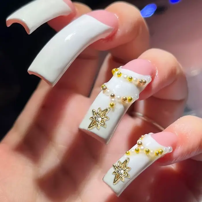 20 pièces mode courbe carré faux ongles Art Simple blanc français longs faux ongles ensembles fini r