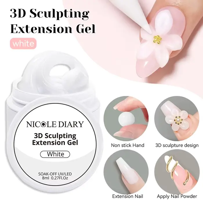 NICOLE DIARY blanc antiadhésif Extension de main Gel vernis à ongles pour 3D façonnage sculpture fle