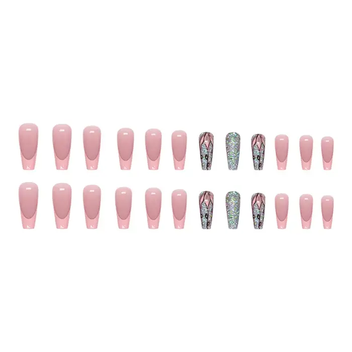 Flash Lotus 24 pièces presse sur ongles rose dégradé faux
