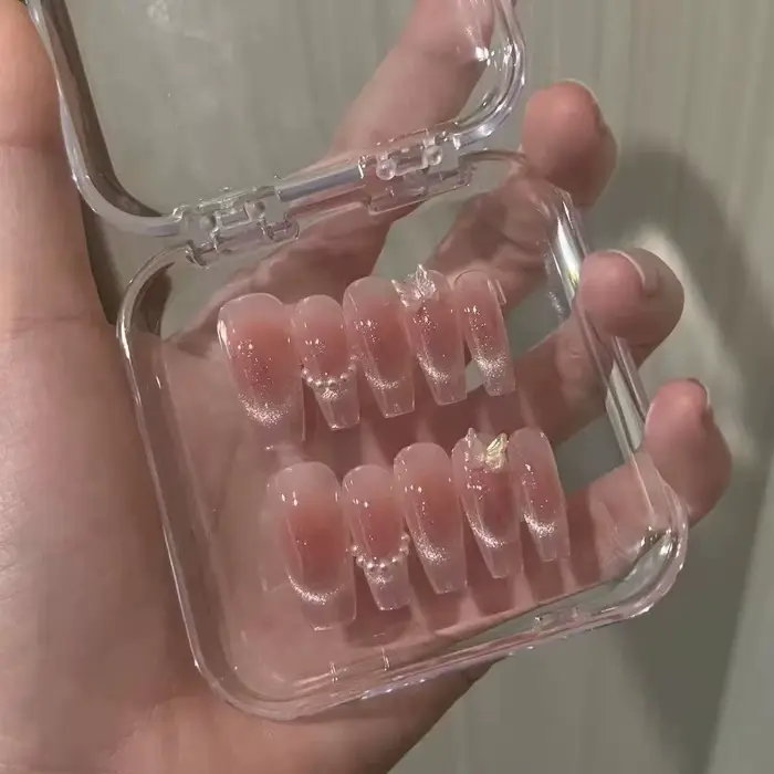 10 pièces de faux ongles à presser papillon rose, effet œil de chat, blush, faits à la main, pour fe