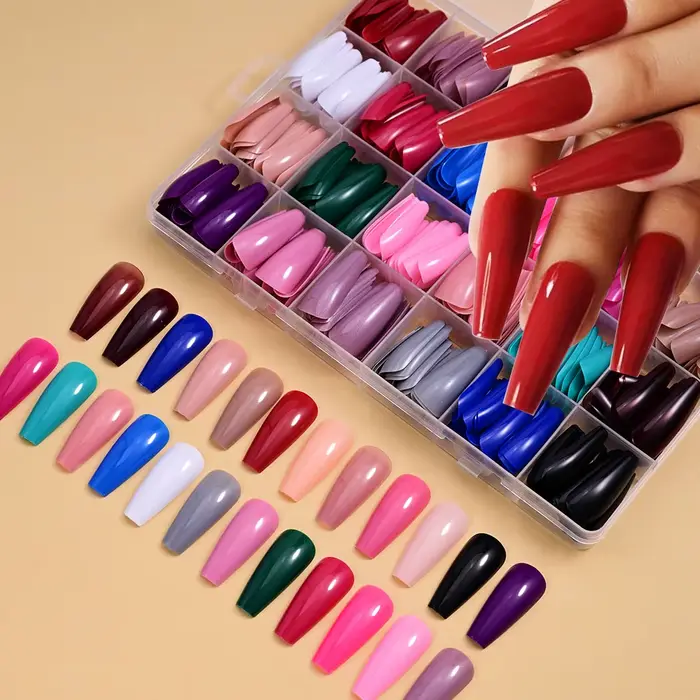 576 pièces/boîte coloré Long cercueil faux ongles brillant doux Gel français ongles conseils Simple 