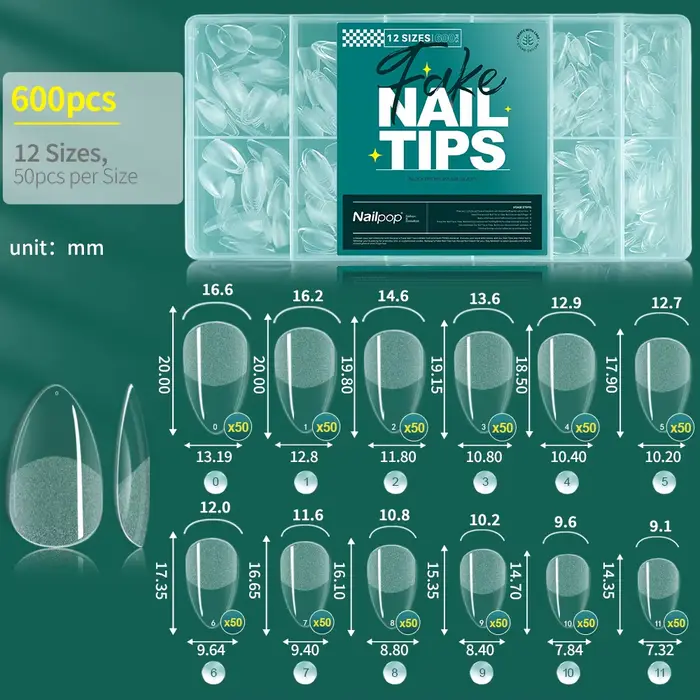 NAILPOP – faux ongles en Gel souple, 600 pièces, couverture complète, cercueil, amande, forme ovale,