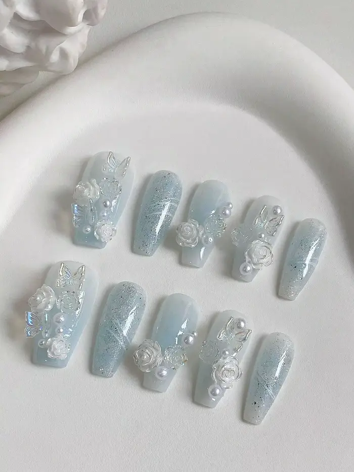 Lot de 10 faux ongles longs en forme de cercueil