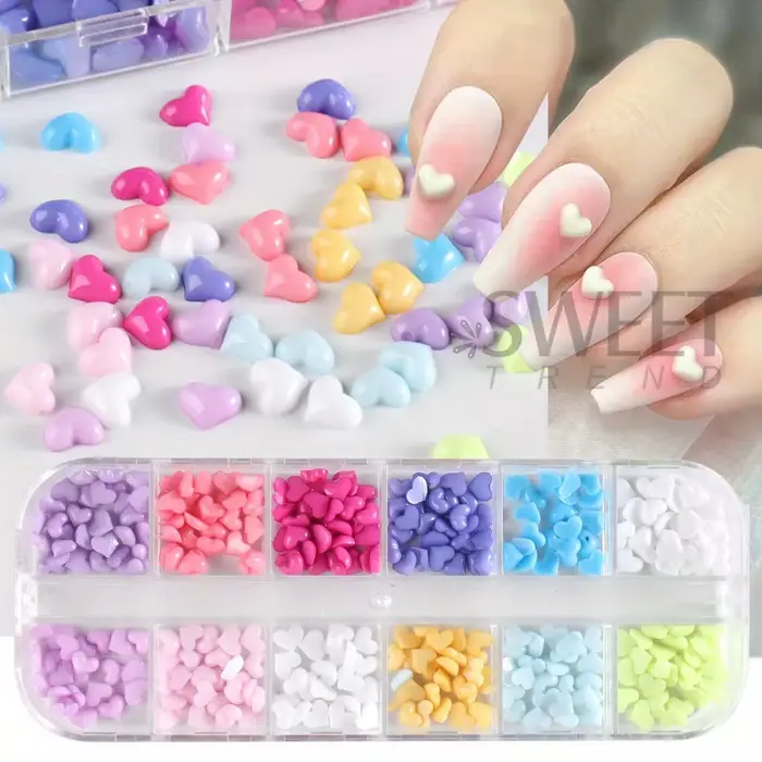 12 grilles en forme de cœur pour Nail Art, breloques transparentes en forme de cœur d'amour, bijoux
