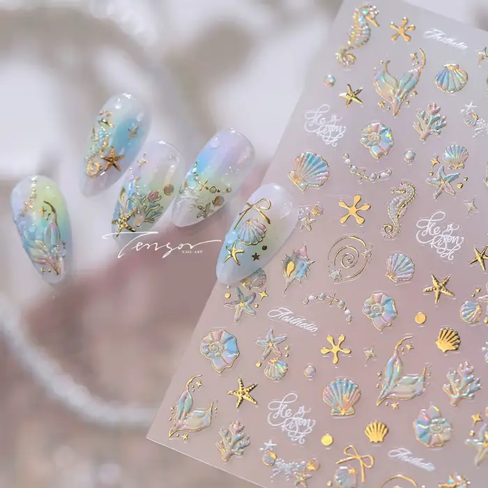 Magnifiques autocollants adhésifs pour ongles en forme de coquille de conque