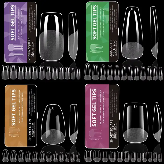 550 pièces pointes d'ongles en Gel souple couverture complète faux ongles conseils pour Extensions