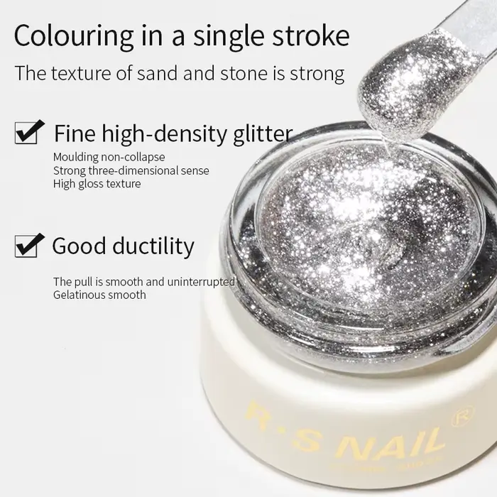 RS NAIL 8g Gel de peinture scintillant sans lingette Gel platine paillettes métallique doré argenté revêtement Gel