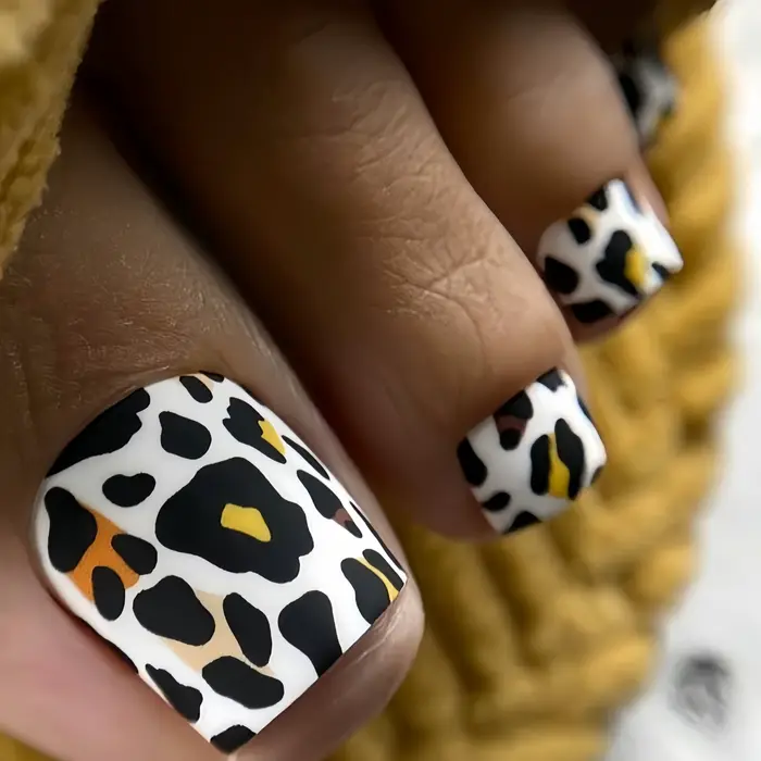 Faux ongles imprimé léopard noir et blanc