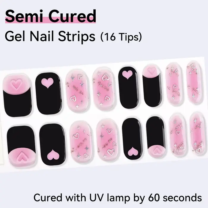 Autocollants pour ongles en Gel Semi-durci pour la saint-valentin, 16 pointes, adhésif imperméable,