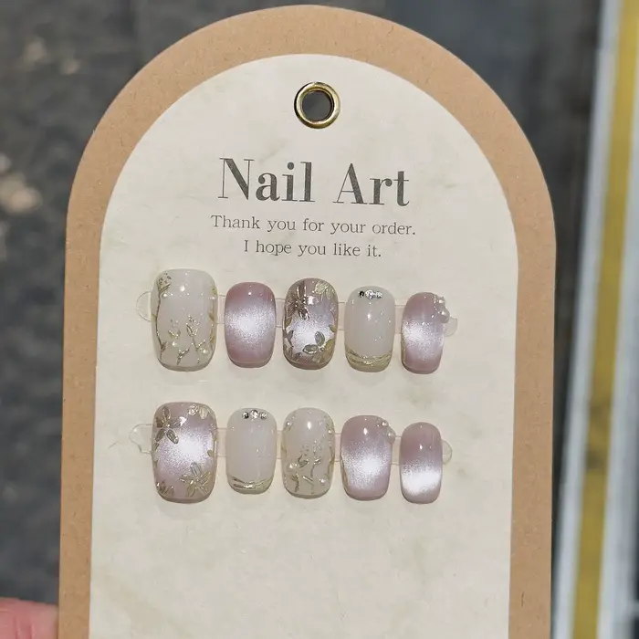 10 pièces français à la main presse sur ongles bleu oeil de chat faux ongles portable à coller ongle