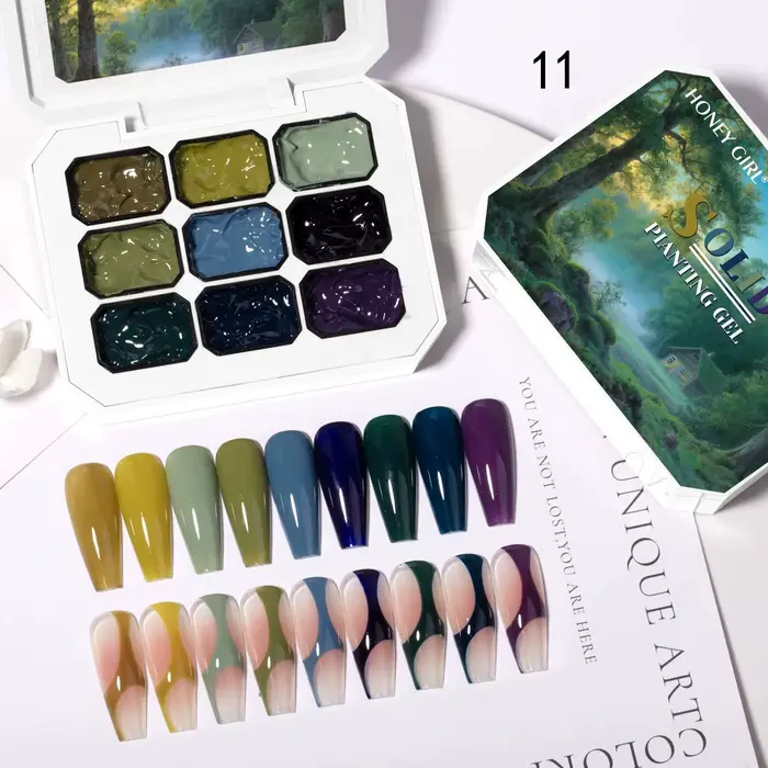 1pc Gel Solide pour Nail Art, Gel de Peinture Effet Tapoté, Vert Brun Maillard, Gel Vernis à Ongles,