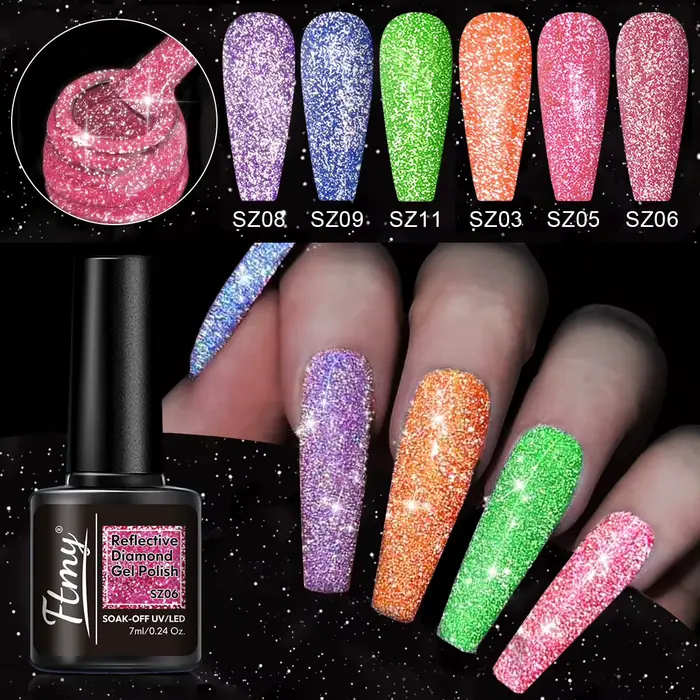 Lot de 10 vernis à ongles gel pailleté - Vernis brillant