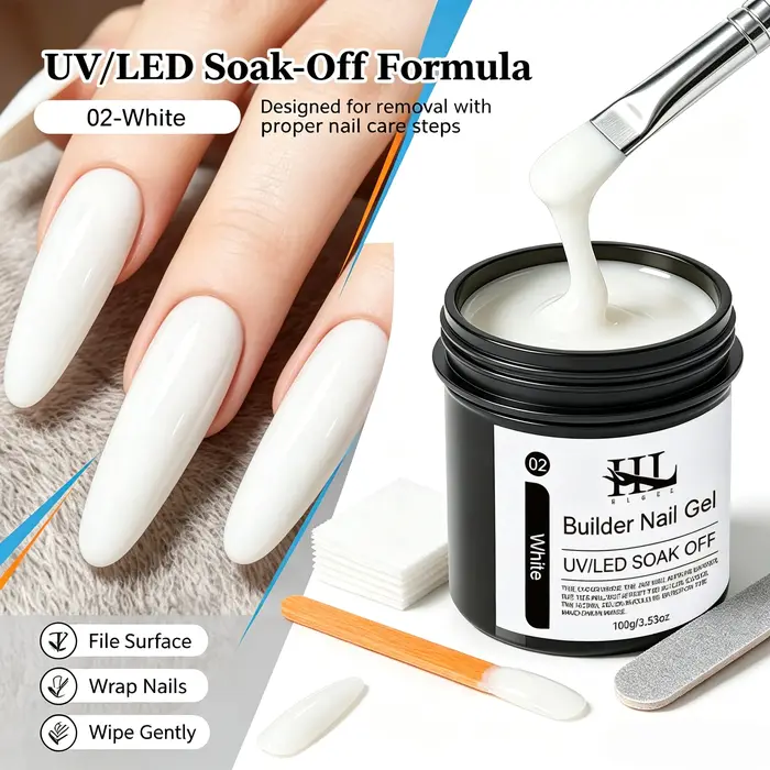 Gel de construction pour ongles blanc soak-off 100g, gel UV LED blanc opaque pour extension et renforcement des ongles, pour salon, maison et manucure DIY