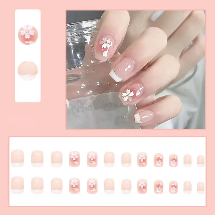 Faux ongles carrés courts de style français