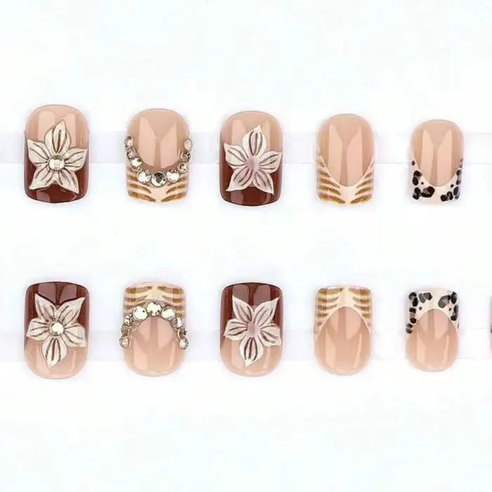 24 faux ongles français imprimés léopard