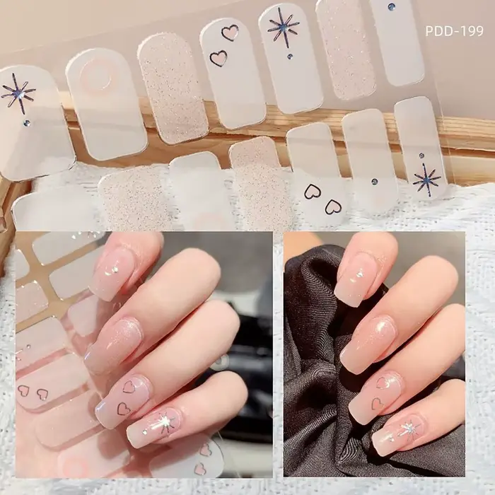 INS à la mode 14 bandes Gel ongles autocollants Semi-durci couverture complète Patch