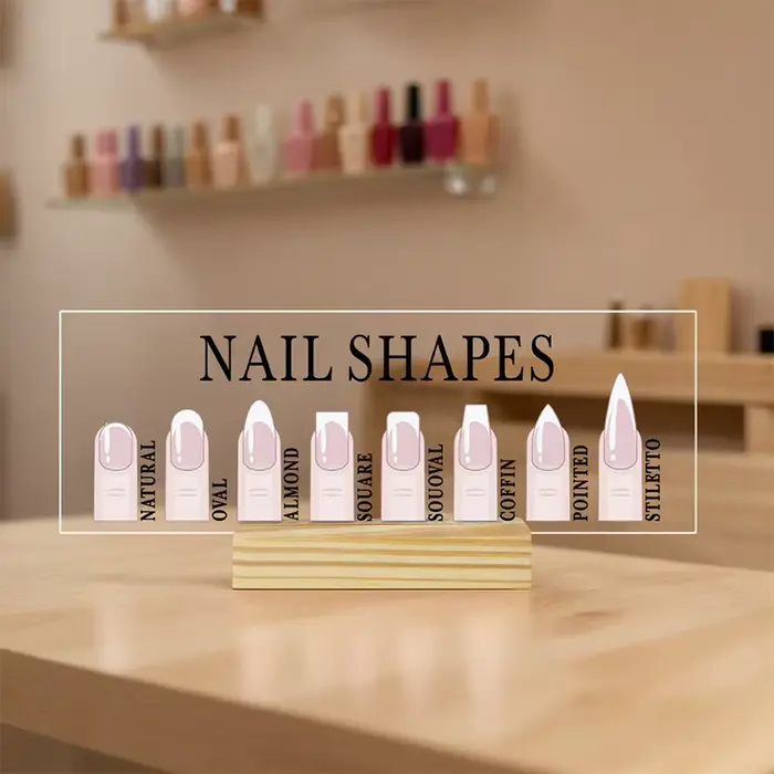 Présentoir de formes d'ongles avec base en bois, doigts de mannequin et guide de formes d'ongles, pa
