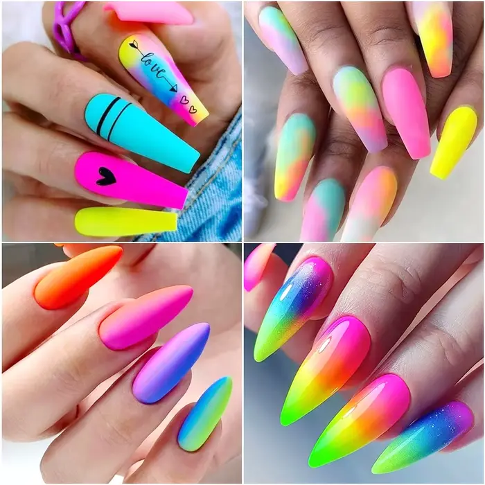 2 boîtes de pigments pour ongles arc-en-ciel néon