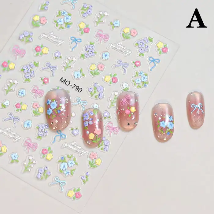 1 feuille d'autocollants floraux en relief pour ongles, décalcomanies pour ongles, faciles à appliqu
