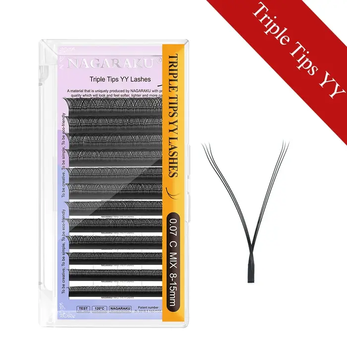 NAGARAKU YY forme Double/trois pointes fendues Triple haut entrelacé racine Extensions de cils