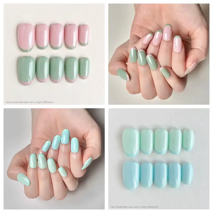 10 pièces à la main marron bleu oeil de chat presse sur ongles court couverture complète portable réutilisable mode faux
