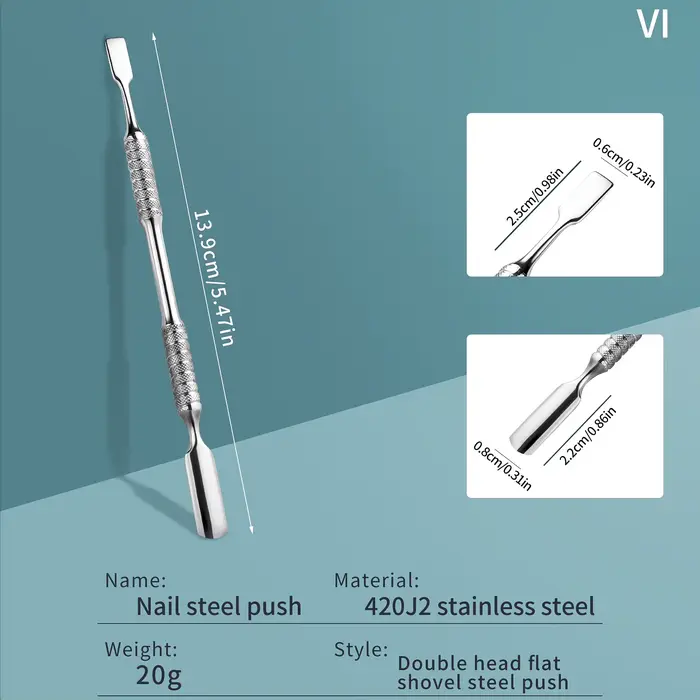 Manucure professionnelle acier inoxydable poussoir à cuticules avec poignée texturée double face pou