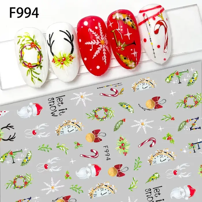 Autocollants pour ongles sur le thème de Noël avec des rennes