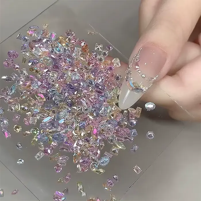 50pcs éblouissant Zircon Nail Art strass Mini 1-4mm forme mixte (rombique, ovale, coeur) ongles pier