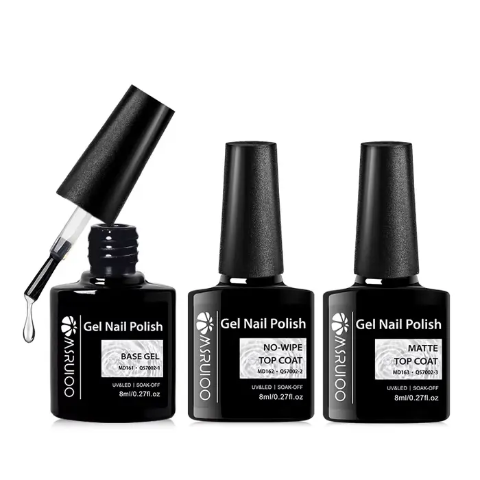 MSRUIOO 8ml Base et Top Coat Gel Polish Soak Off Semi-Permanent UV Vernis à Ongles Gel UV