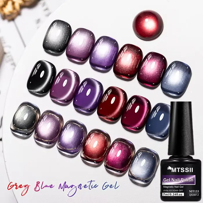 Vernis à ongles Gel magnétique chat gris bleu effet perle de verre Gel