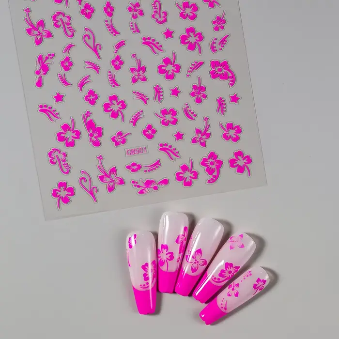 Autocollant 3D fleurs d'hibiscus pour ongles, 1 pièce, pétales de fleurs blancs et noirs, décalcoman