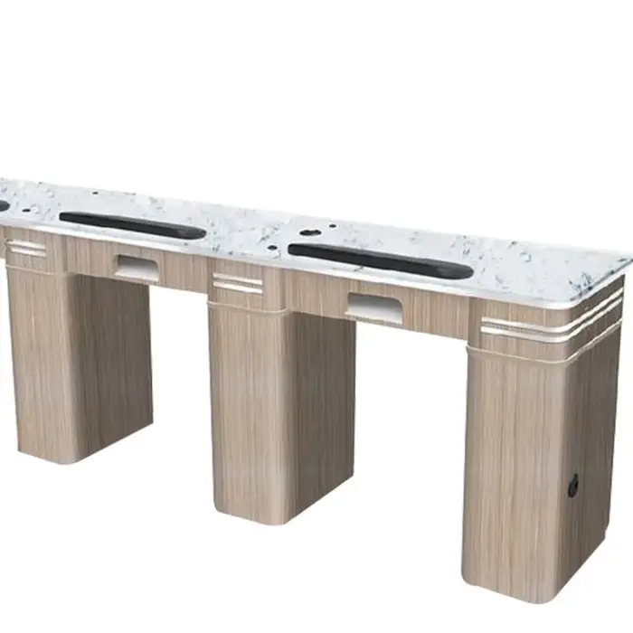Table de manucure de style français avec plateau en verre, station à ongles portable blanche, mobilier de salon de beauté spécial en cuir PU pour spa