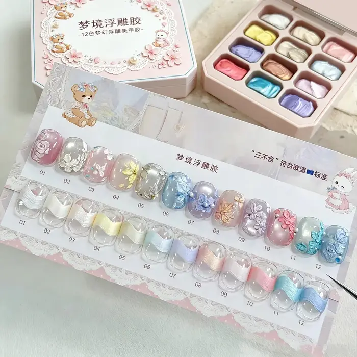 Nouveau Gel de Peinture 3D Gaufré Effet Soie Rêveuse Sans Lavage 2026 – Gel Polish Art Gaufré Nacré 9 Grilles