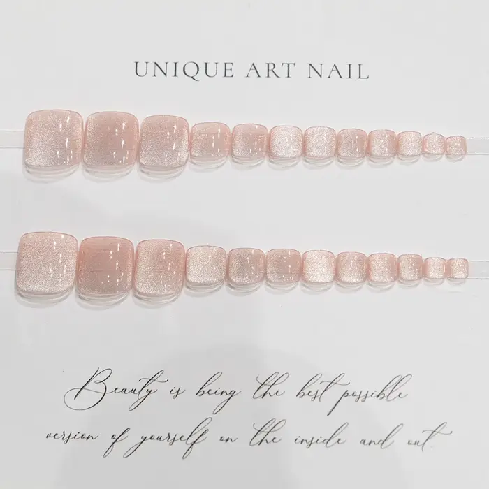 24 faux ongles de pieds roses effet œil de chat, à presser, couleur unie, pour manucure française de