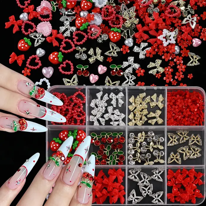 500 pièces/boîte 3D arc ongles breloques grande boîte Flatback perles ensemble