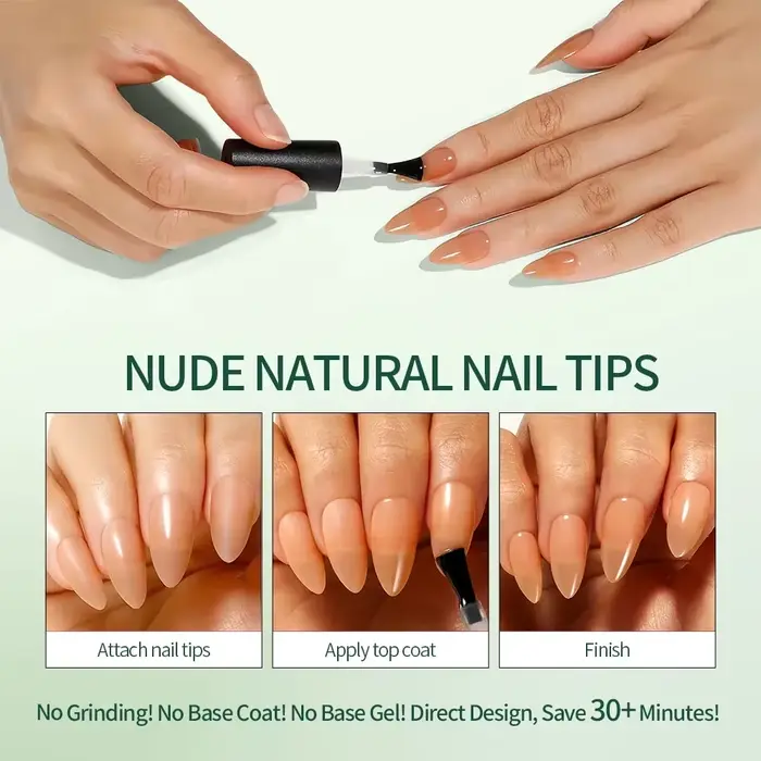 Nailpop 3-en-1 nu naturel doux ongles conseils ensemble 140 pièces tons de peau presse