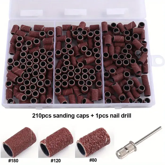 210 pièces bandes de capuchon de ponçage des ongles 80 ''/120''/180 ponceuse forets