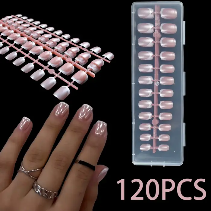 120 faux ongles carrés français roses de longueur moyenne à longue. Améliorez votre manucure avec ce kit d'ongles éclaircissant et amovible. Parfait g